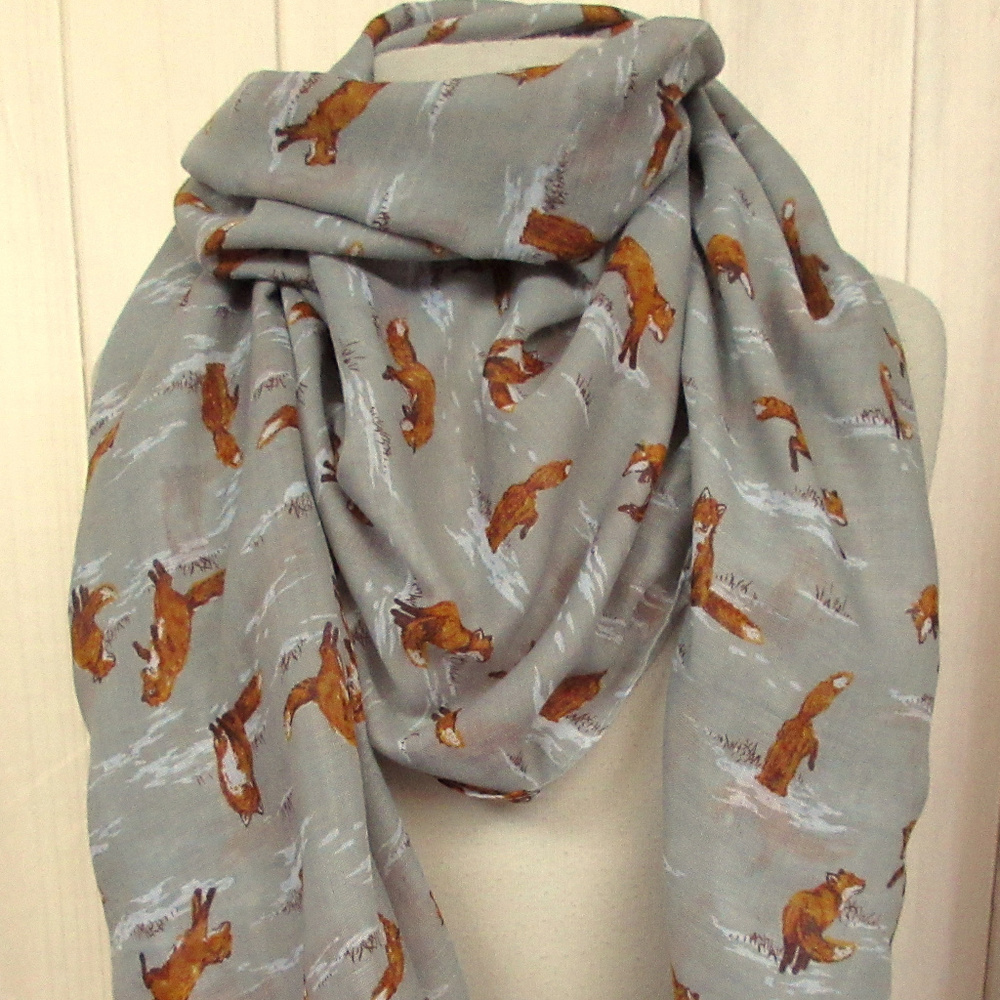 Little Foxes Rectangular Scarf Wrap Printed Villag